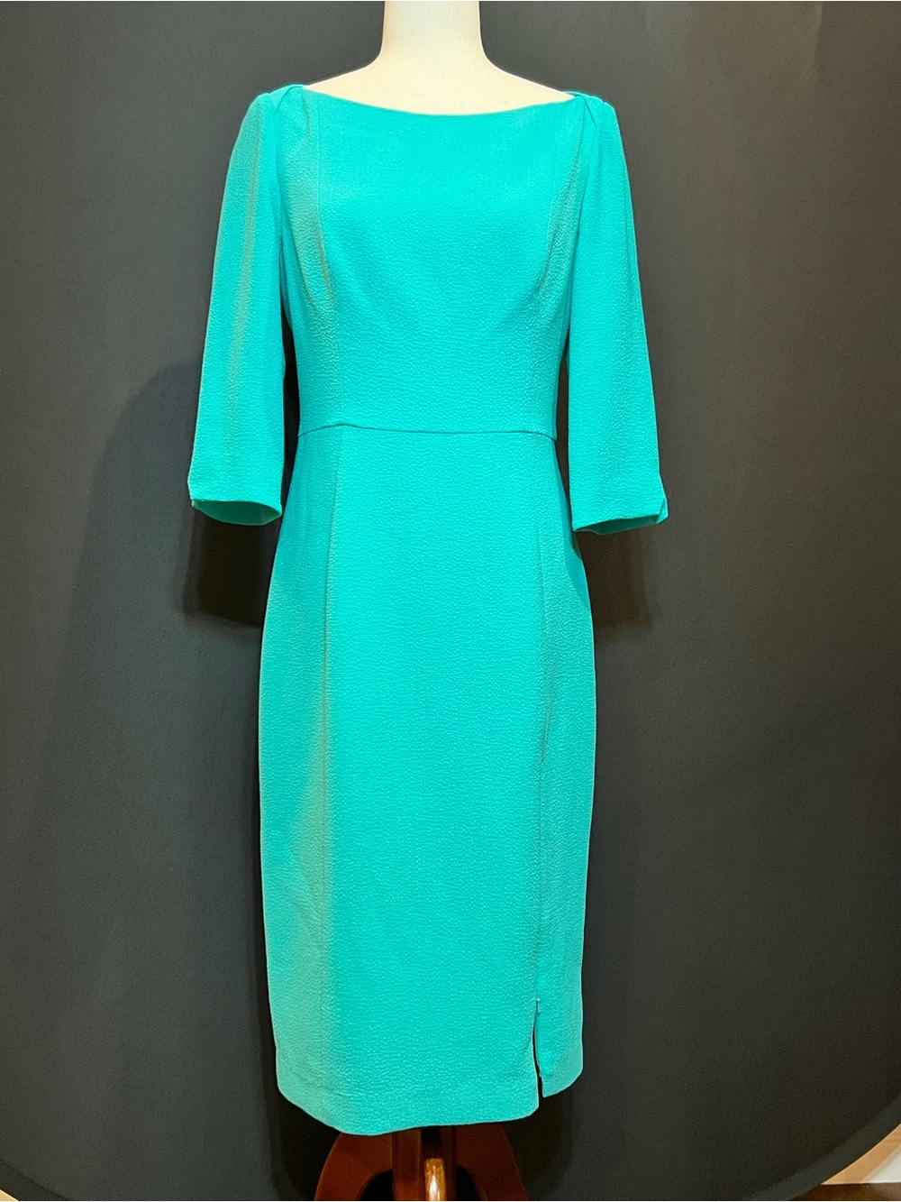 Black Halo Turquoise Teal Sheath Dress 3/4 Sleeve Career Cocktail Dress - Picture 8 of 16